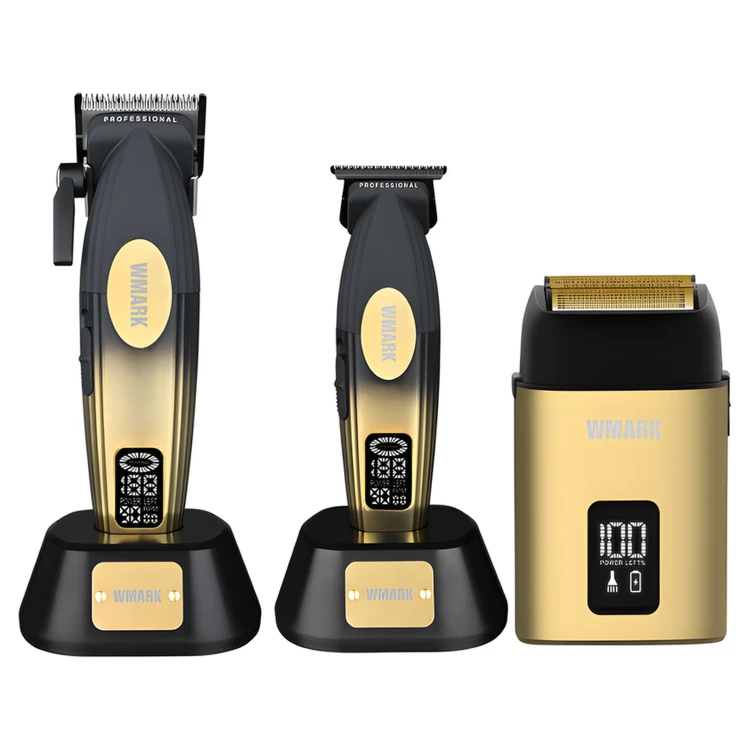 Zestaw Maszynka WMARK NG-8038 + Trymer WMARK NG-8238 + Shaver NG-983 Czarno-Złoty