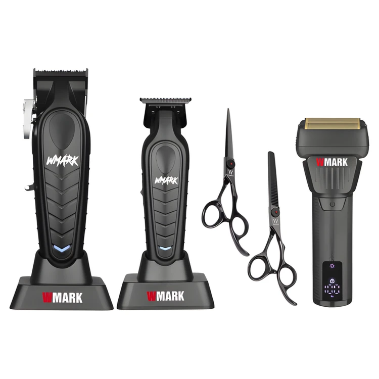 ZESTAW Maszynka NG-139 + Trymer NG-339 + Shaver NG-7982 Czarny + Zestaw Nożyczki + Degażówki WMARK NG-PS002A 6'0 + 6'0