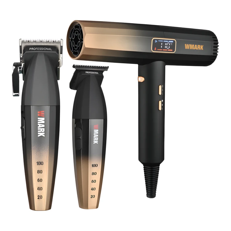 Zestaw Maszynka WMARK NG-2038 + Trymer WMARK NG-325 + Suszarka NG-9106 Czarno-Złoty