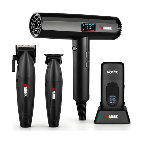 Zestaw Barber WMARK – Maszynka + Trymer + Shaver + Suszarka (Czarny Set PRO)