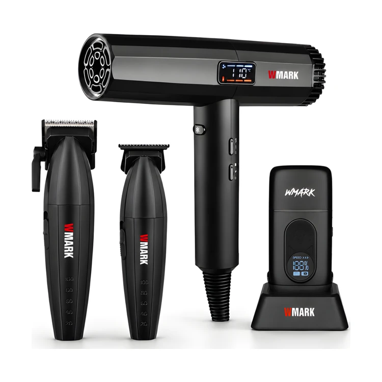 Zestaw Barber WMARK – Maszynka + Trymer + Shaver + Suszarka (Czarny Set PRO)